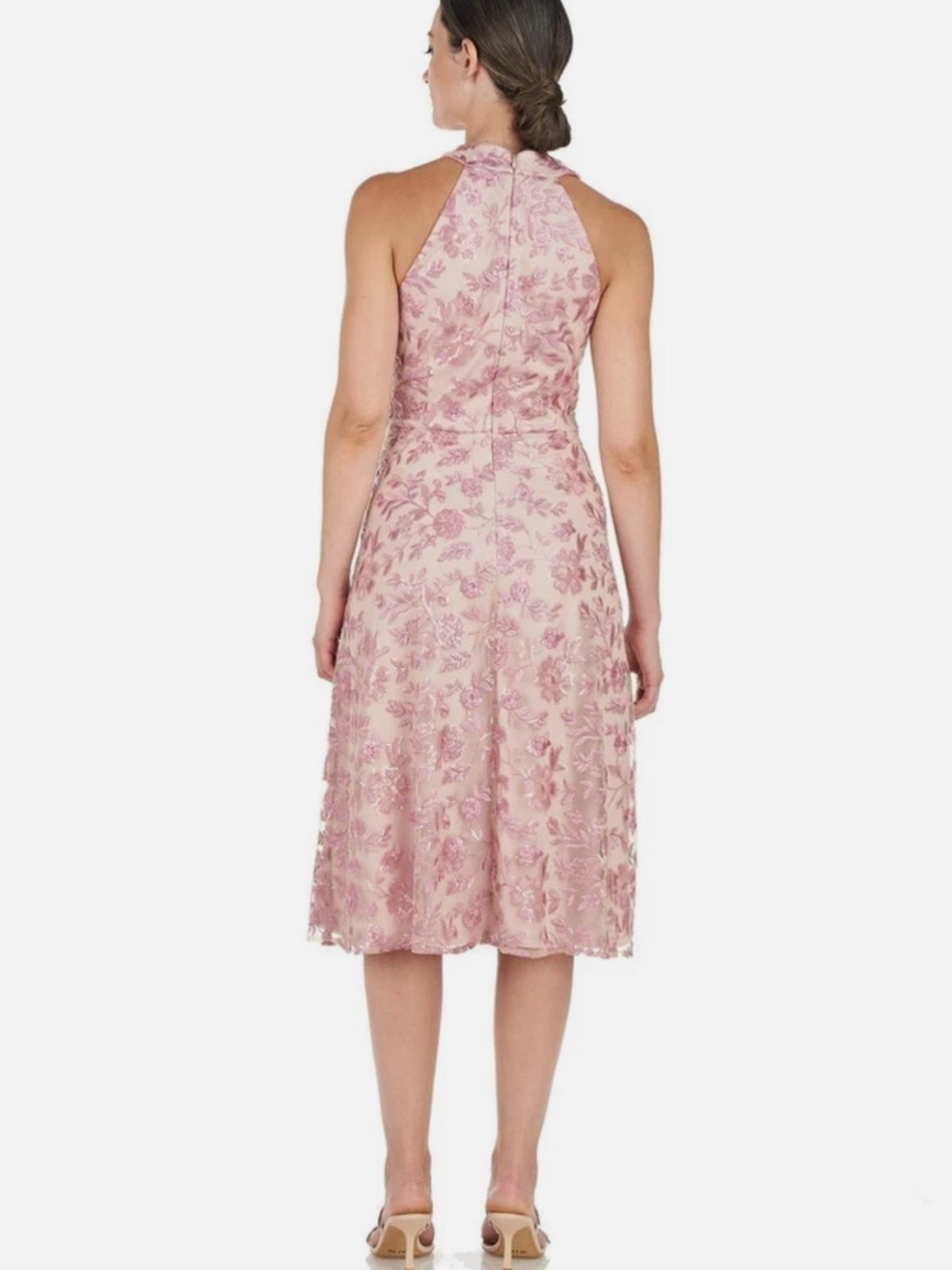 JS Collections One-Shoulder Pink Floral Embroidered Gown - Picture 3 of 6